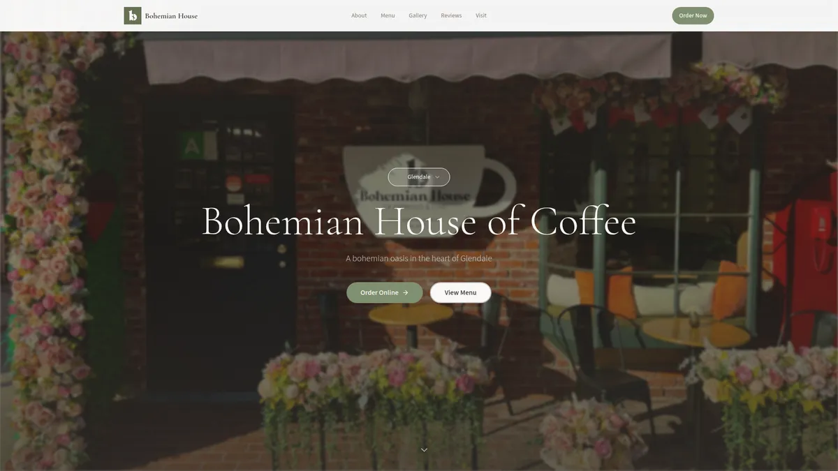 Custom website design for Bohemian House of Coffee near Pasadena